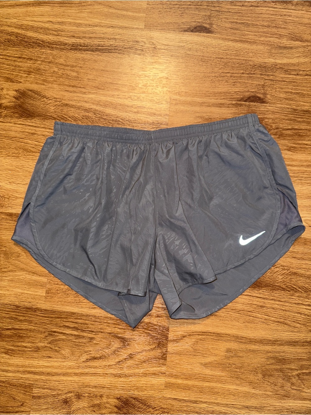 Nike Women’s Charcoal Athletic Running Shorts with White Swoosh